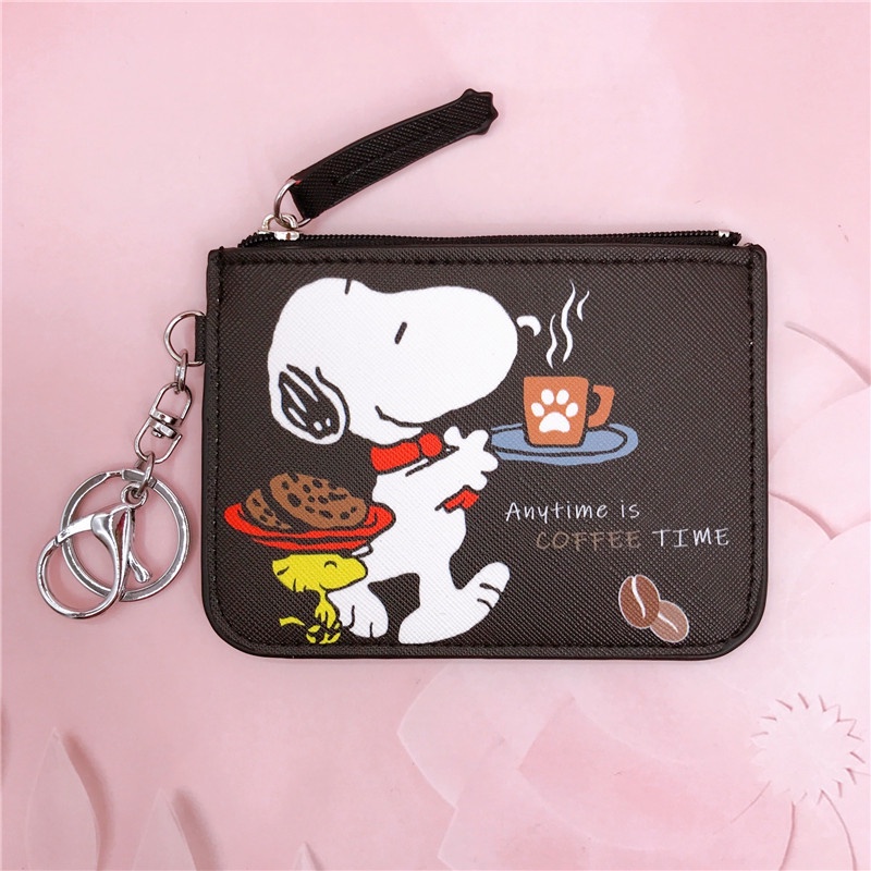 Ví Da Đựng Thẻ / Tiền Xu / Thẻ Họa Tiết Hoạt Hình Charlie Snoopy Dễ Thương Kèm Móc Khóa Tiện