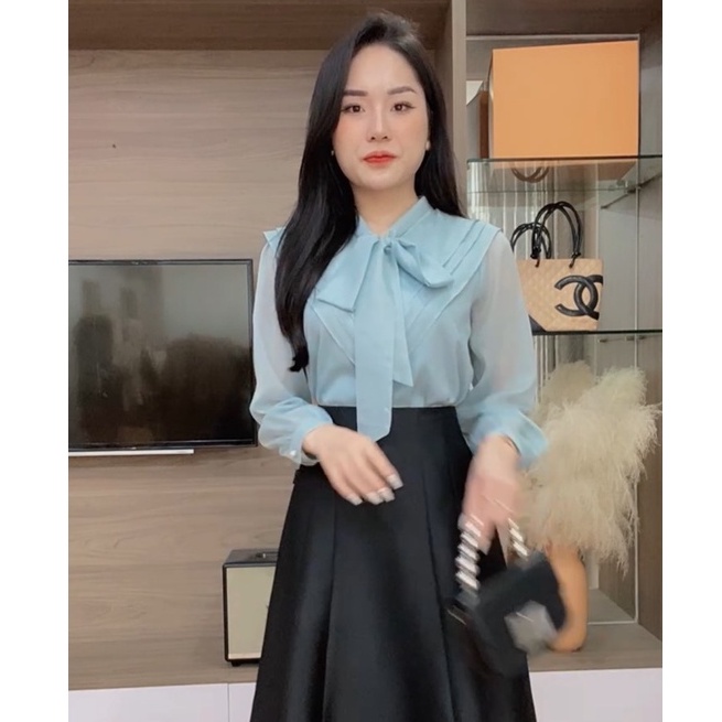 Áo sơ mi viền bèo v phối nơ ngực ZYM'S HOUSE K747