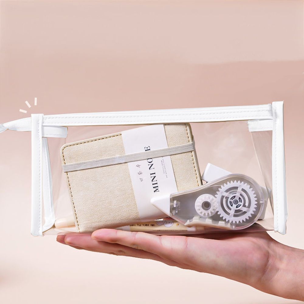 Túi đựng bút/ mỹ phẩm trong suốt cỡ lớn chống thấm nước có khóa kéo phong cách Hàn Quốc tiện dụng cho học sinh/ văn phòng