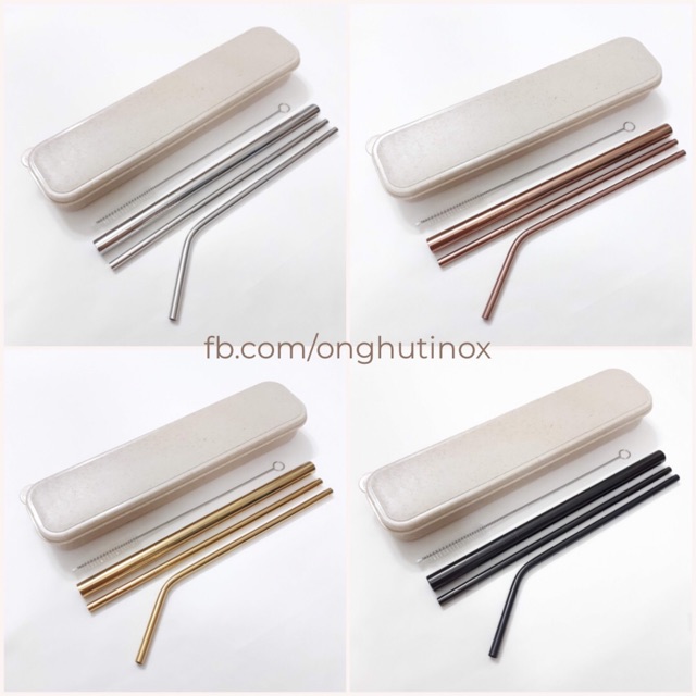 (Ảnh thật, cam kết hàng loại 1) Hộp 3 ống hút inox + 1 cọ rửa | BigBuy360 - bigbuy360.vn
