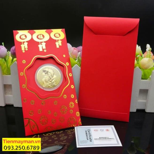 Lì Xì Thần Tài, Hình Mèo Vàng Mạ Vàng 24K - Bao Lì Xì May Mắn Rước Tài Lộc