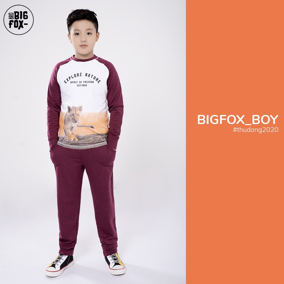 Bộ dài tay bé trai BIGFOX - MISS MEOW size đại, bộ thu đông cho bé phong cách Âu Mỹ hình in Con Báo 10 - 36kg QATE