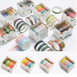 Set 7 Cuộn Băng Keo Giấy Washi tape trơn theo chủ đề