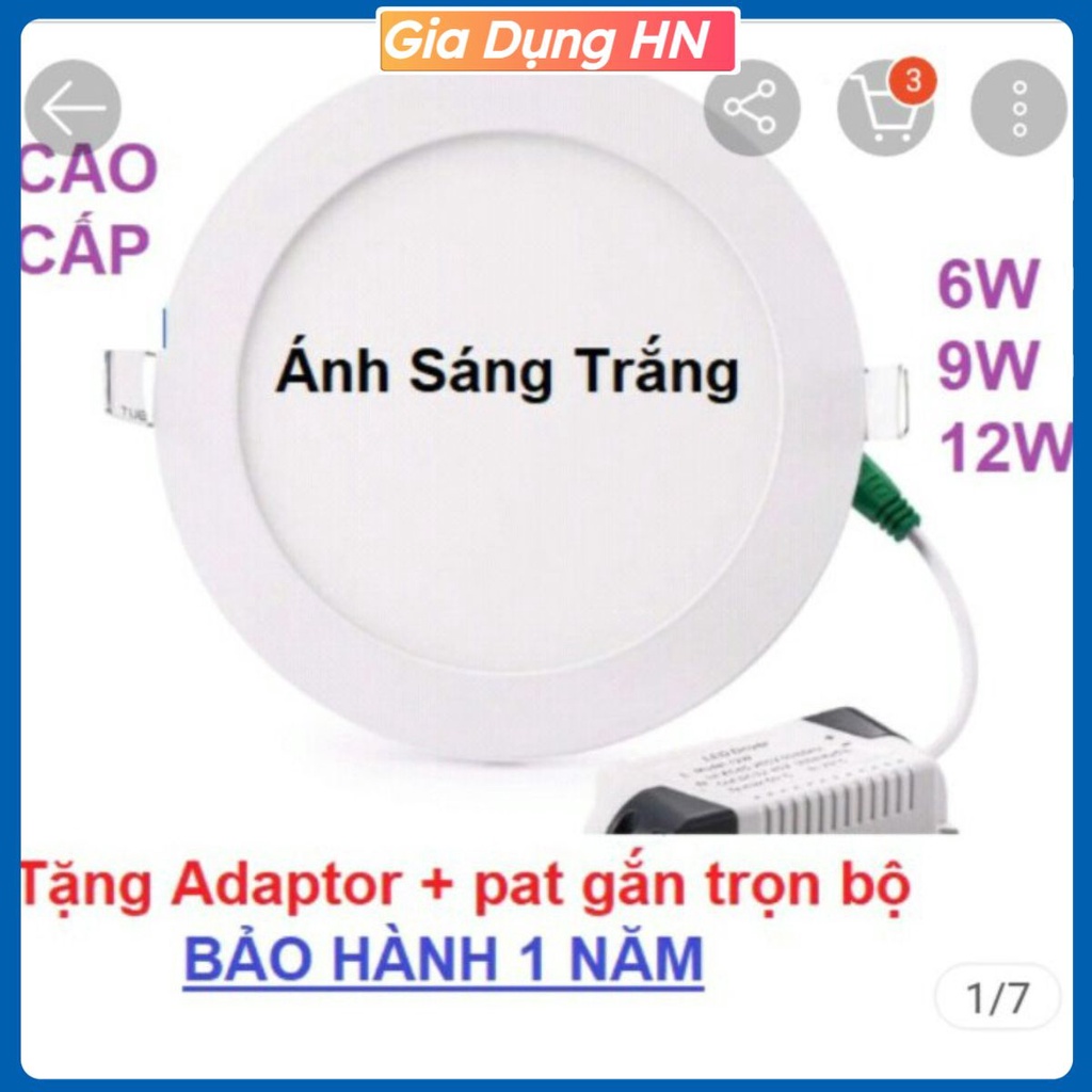 CAO CẤP Led âm trần tròn 12W 9W 6W tặng kèm tăng phô +pat gắn Ánh Sáng Trắng BẢO HÀNH 12 THÁNG