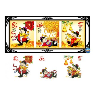Tranh Đính Đá Kim Cương Đa Sắc >Phúc Lộc Thọ> YN5215, 148x50, chưa đính
