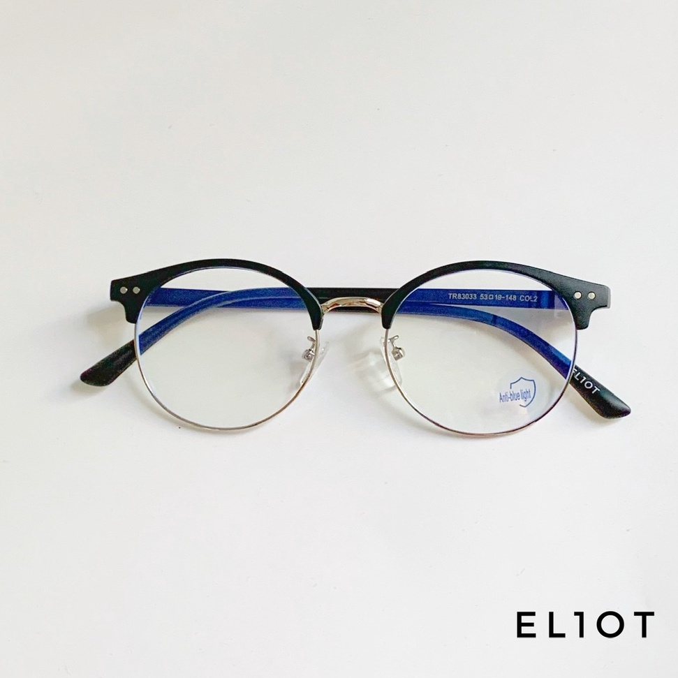 Mắt kính nửa viền Clubmaster dáng tròn kính chống ánh sáng xanh ELIOT kiểu dáng thời trang có thể thay tròng cận