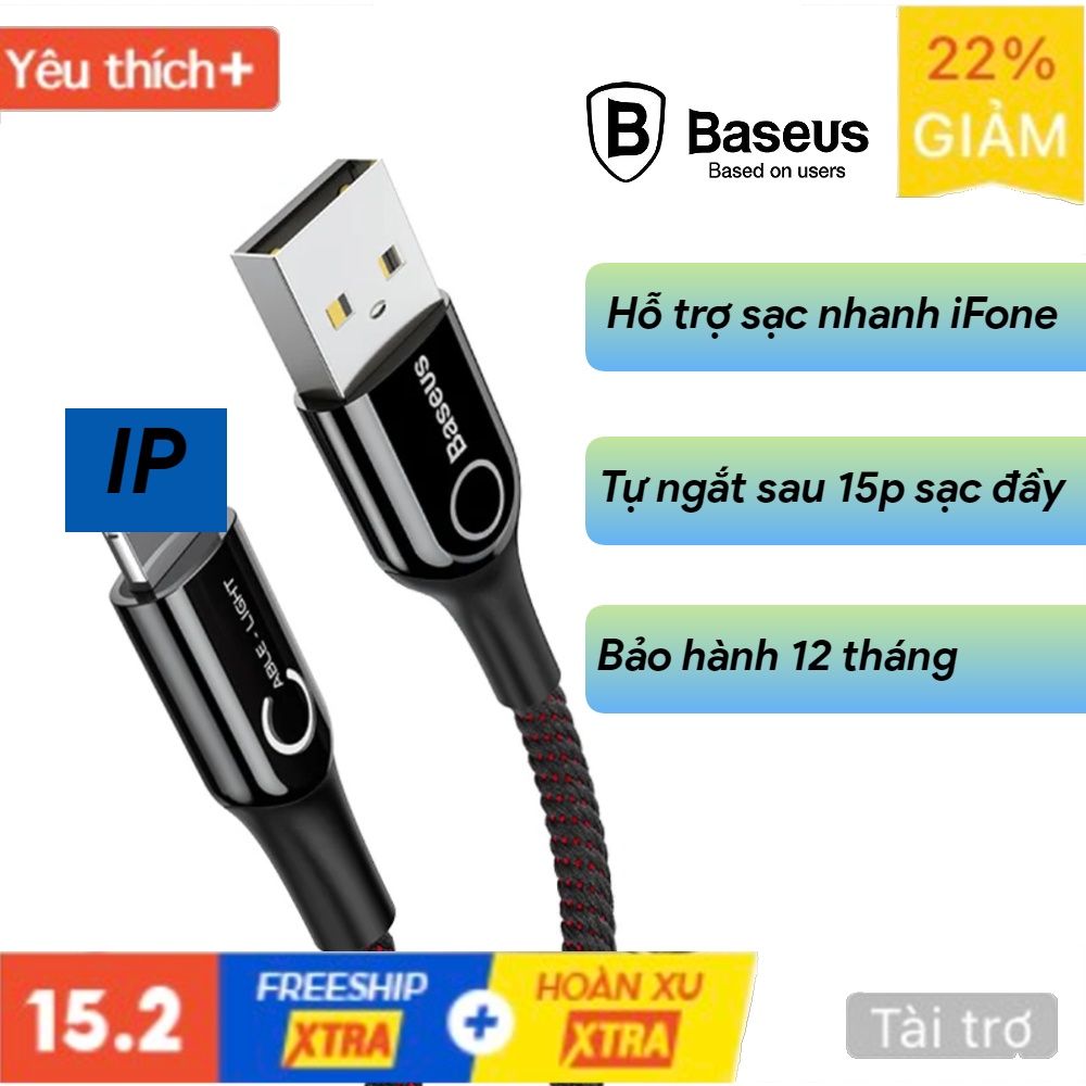 Cáp sạc tự ngắt iP - Dây sạc tự ngắt Baseus - shaped Light - Hỗ trợ sạc nhanh - Siêu bền - Chính hãng