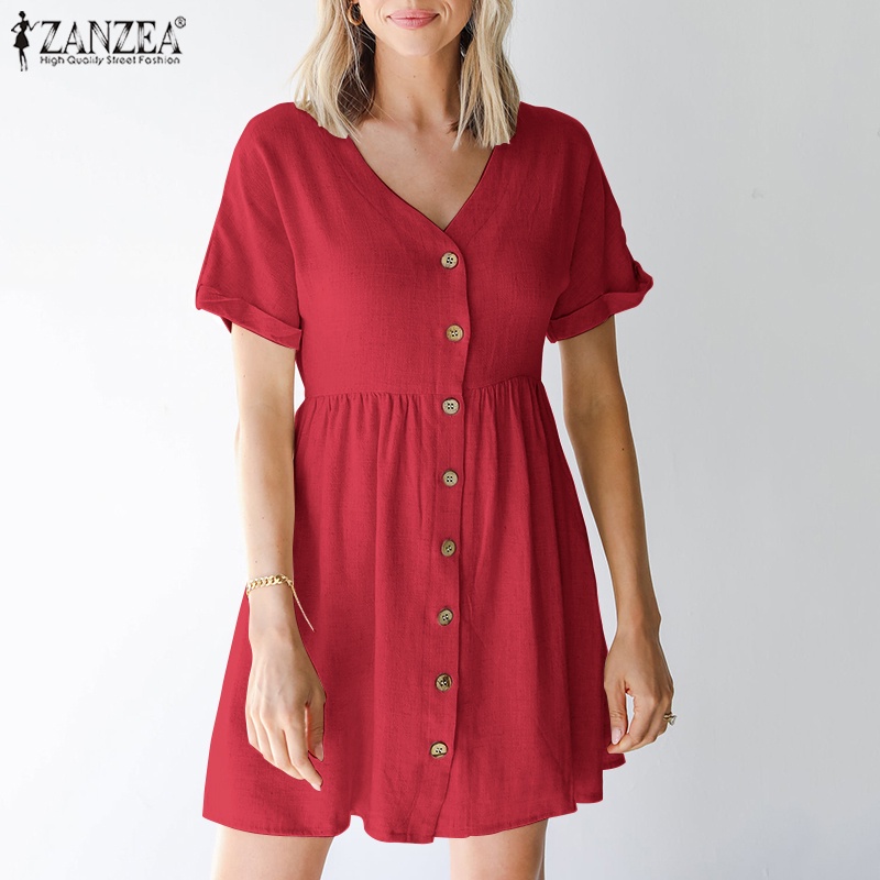 Đầm búp bê ZANZEA eo cao phong cách châu Âu cho nữ