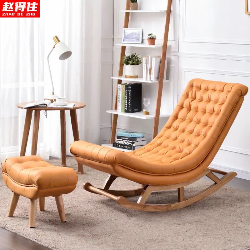 Ghế lười gia đình lưng sofa phong cách Bắc Âu bập bênh bằng gỗ tựa đơn ban công