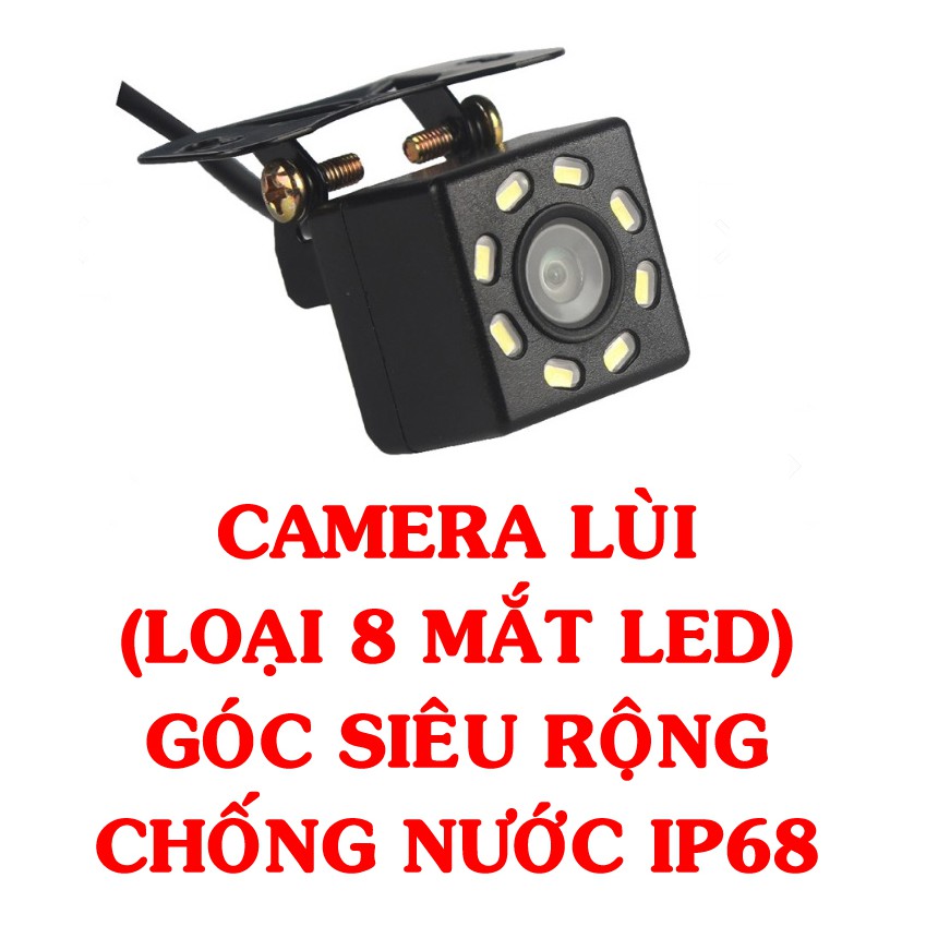 CAMERA LÙI HD GÓC RỘNG CHỐNG NƯỚC, CAM LÙI CAMERA DE, CAMERA GẮN BIỂN SỐ CHO Ô TÔ XE HƠI LOẠI 8 MẮT LED:   SKU:128