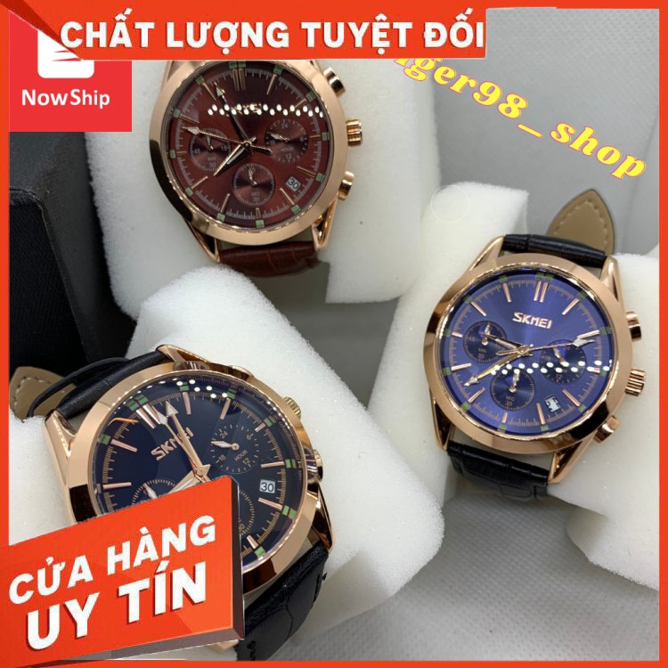 HÀNG CAO CẤP -  Đồng hồ nam  SKMEI 9127 chính hãng chạy 6 kim dây da phong cách nhiều màu lựa chọn size 42mm  - Hàng Cao