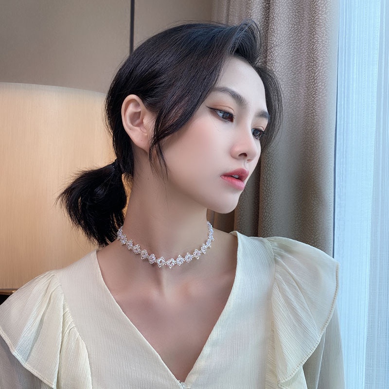 Vòng cổ Dáng Ngắn Đính Đá Pha Lê Đơn Giản Thời Trang Cho Nữ