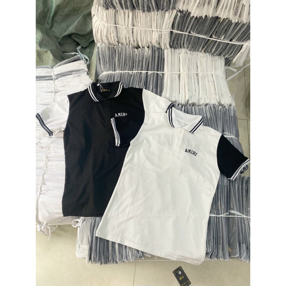 Áo thun POLO nam có cổ tay ngắn, áo nam đẹp phối họa tiết chữ chất vải cotton co dãn 2 màu trắng đen