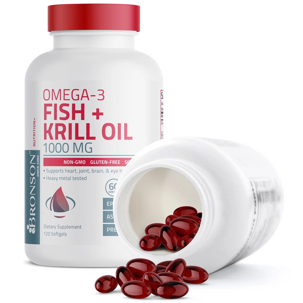 Organic Krill Oil Omega 3 EPA DHA - 1000mg - 120 viên Mỹ - Bổ mắt, tim mạch