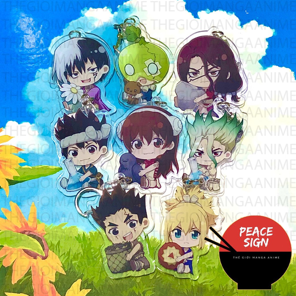 ( Mica trong acrylic ) Móc khóa xinh xắn DR. STONE TIẾN SĨ ĐÁ ver ÔM in hình anime chibi