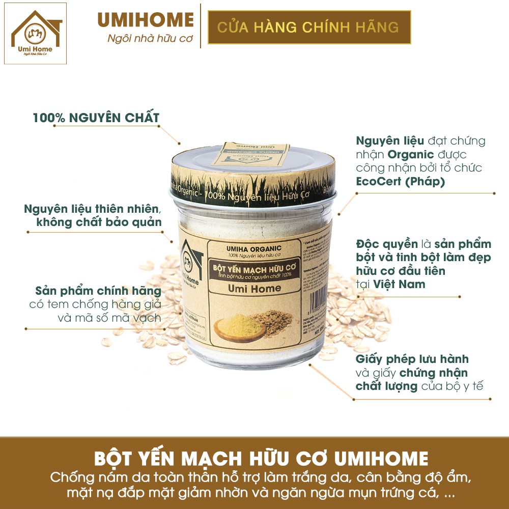 Combo Tắm Trắng, Tẩy Da Chết UMIHOME gồm bột Yến Mạch 135g, Bột Cafe 135g và Mỡ Trăn 30ml - Tặng Dầu Cám Gạo 10ml