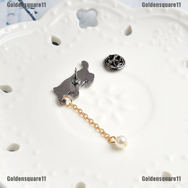 Ghim Cài Áo Hình Mèo Tráng Men Đính Ngọc Trai Dễ Thương