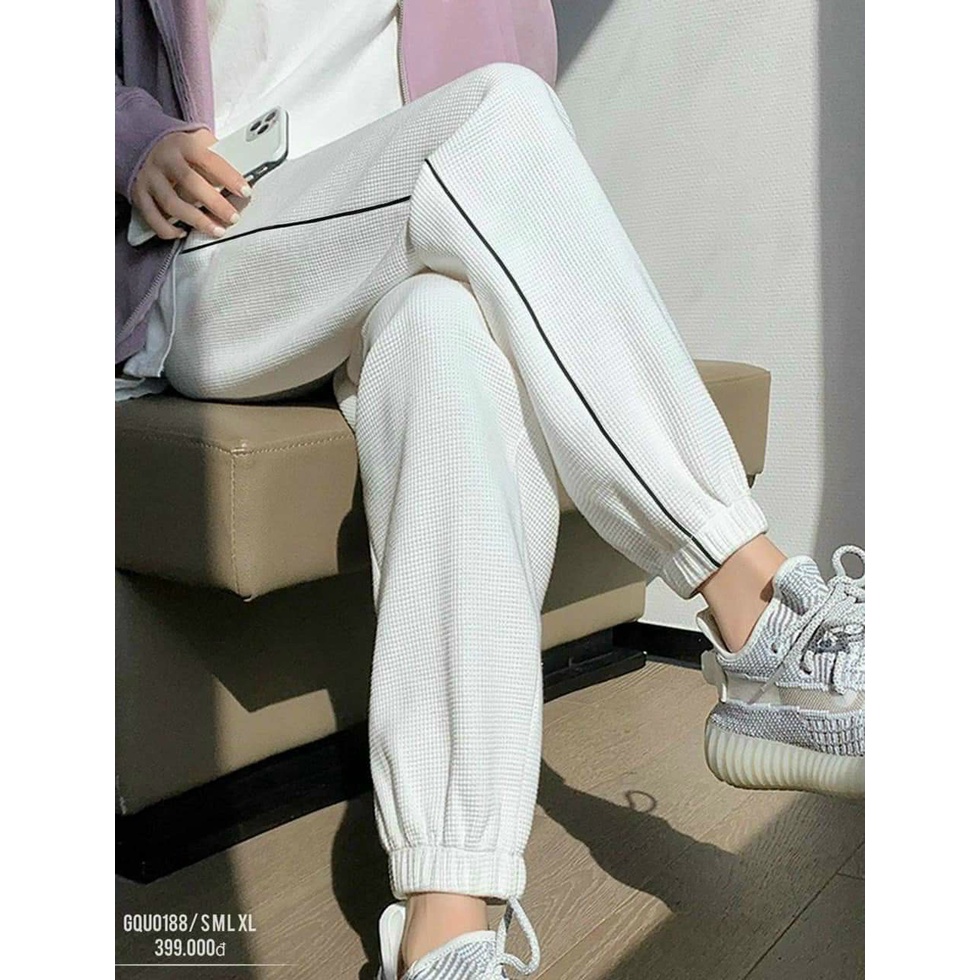 Quần bomber viền chất liệu tổ ong, quần ống rộng bo gấu, đủ size S - 2XL