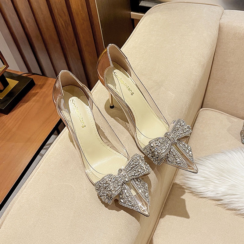 Giày cao gót mũi nhọn có nơ thời trang mùa hè 2022 cho nữ