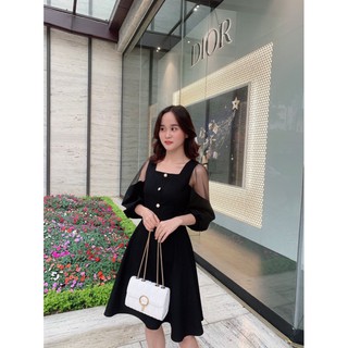 Váy đen phối tay lưới Cana
