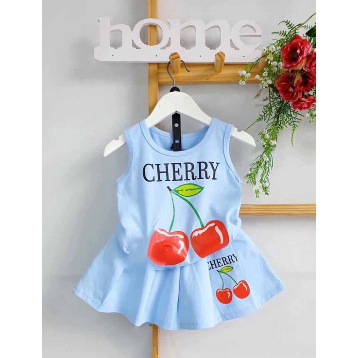 [HOT] SET ÁO KÈM CHÂN VÁY XÒE IN HÌNH QUẢ CHERRY CHẤT COTTON MỀM MÁT SIÊU CƯNG CHO BÉ 8-18KG. VIDEO THẬT. BIBO BABY SHOP