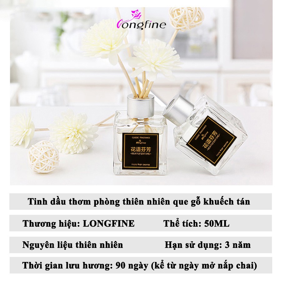 Tinh dầu thơm phòng LONGFINE Chai 50ML Cắm Que Gỗ Khuếch Tán Mùi Hương Thiên Nhiên Cao Cấp HYFF