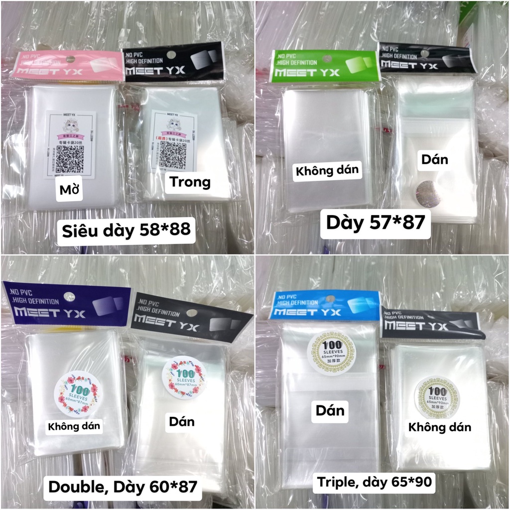 SLEEVE MEET, BỌC ẢNH DÀY 57*87, SIÊU DÀY 58*88, DOUBLE, TRIPLE CARD BO GÓC