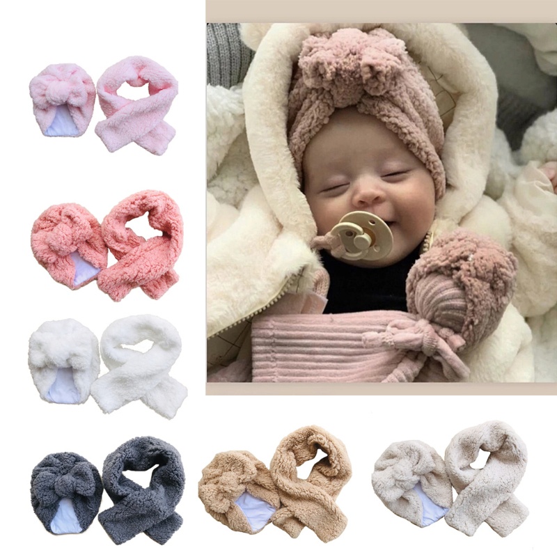Set 2 Mũ beanie Trùm Đầu Kèm Khăn Choàng Cổ Giữ Ấm Cho Bé