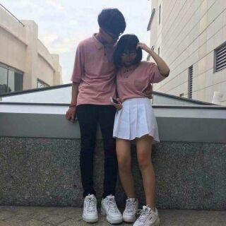 Polo basic unisex - thun hồng trơn cổ bẻ ( ảnh thật )