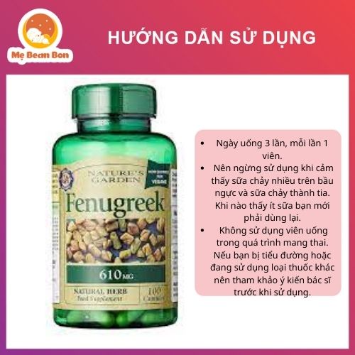 Lợi Sữa Fenugreek Nature's Garden 610mg Hộp 100 Viên của Anh giúp mẹ tăng sản lượng sữa, nguồn sữa thơm ngon cho bé
