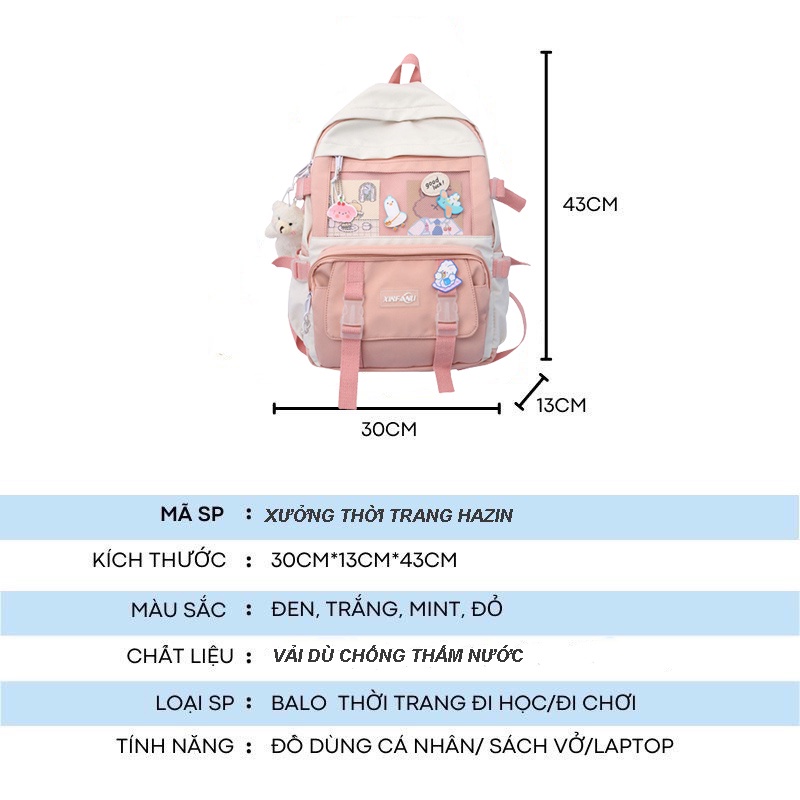 Balo nữ đi học thời trang Ulzzang Hàn Quốc, cặp sách đẹp hàng cao cấp dễ thương, túi xách học sinh chống nước