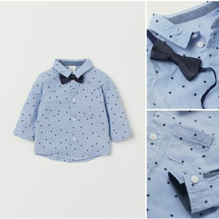 Sơ mi sao xanh kèm nơ hm uk/us sz 4-6, 6-9, 9-12, 12-18, 1.5-2