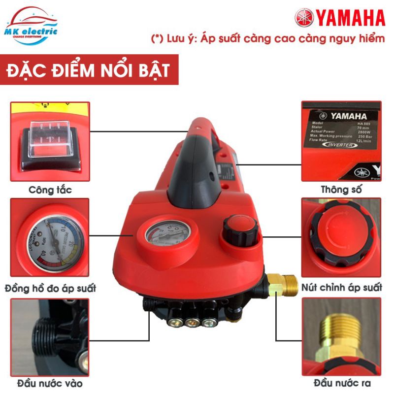 [BH 24 THÁNG ] Máy rửa xe mini I Máy rửa xe cao áp YAMAHA 2800W HA889A - Có nút chỉnh áp suất + van xả khí