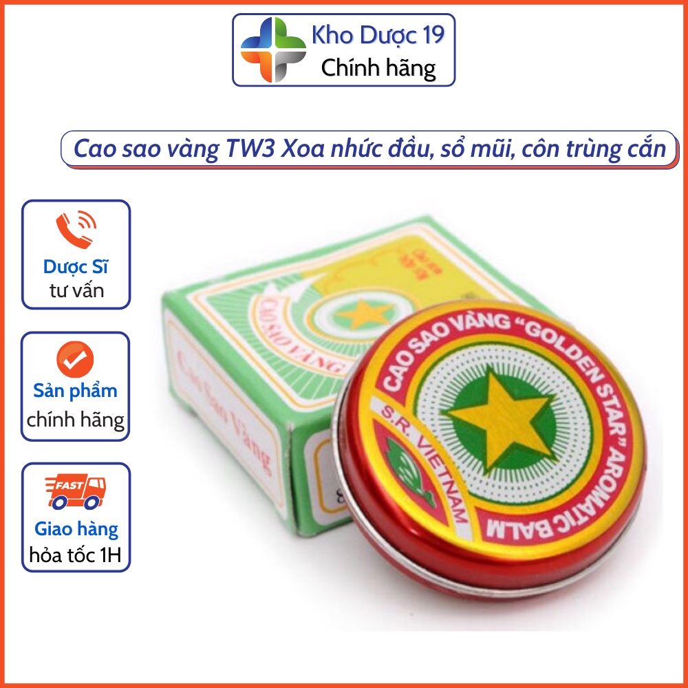 Cao Sao Vàng Cao Xoa Nhức Đầu, Đau Bụng, Say Tàu Xe, Sổ Mũi, Côn Trùng Đốt, Dầu Cù Là TW3 Lọ 3gram