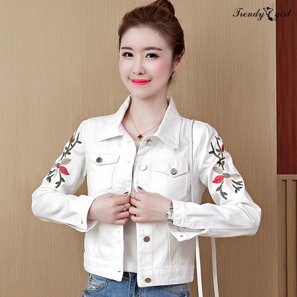 Áo Khoác Jean Nữ Tay Dài Thêu Hoa
