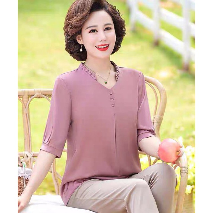 Áo trung niên nữ sang trọng  - áo sơ mi nữ form rộng - thời trang cho mẹ trung niên 2022