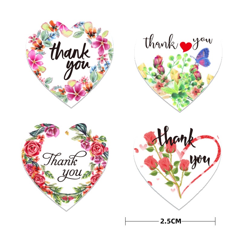 Cuộn 500 Miếng Dán Hình Trái Tim In Chữ Thank You Dùng Trang Trí Quà Tặng