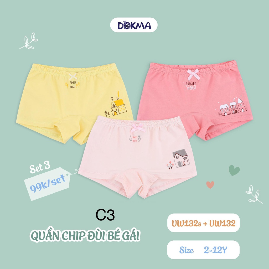 (2-12Y) Quần chip đùi cho bé gái (SET 3 CÁI) - DOKMA