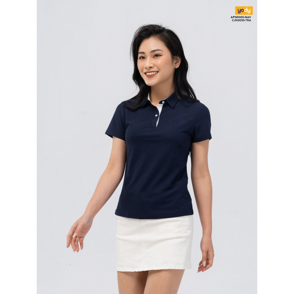Áo phông polo nữ YODY có cổ, tay ngắn phối nẹp dáng basic - APN5000