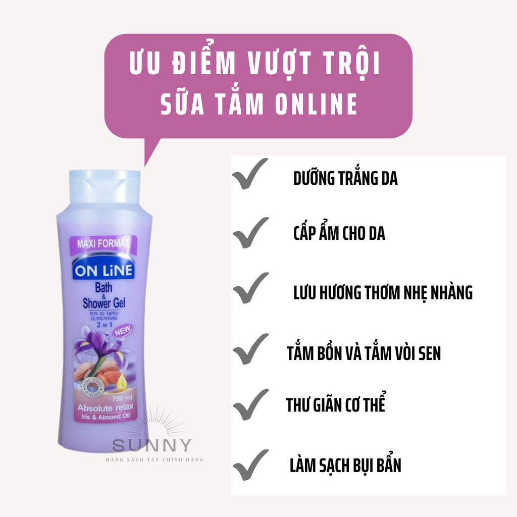 Sữa tắm ON LINE 2 trong 1 Maxi Format 750ml với mùi hương hoa tự nhiên nhẹ nhàng