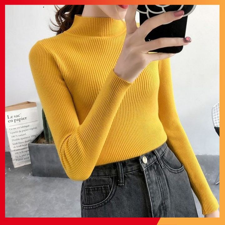 Áo len tăm ⚡️ LEN LOẠI ĐẸP ⚡️ Áo len nữ cổ 3 phân, chất len dày dặn siêu mềm mịn không ngứa, co giãn tốt không nhão chảy | BigBuy360 - bigbuy360.vn