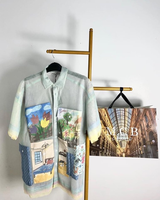 Áo sơ mi ren phối màu qccc