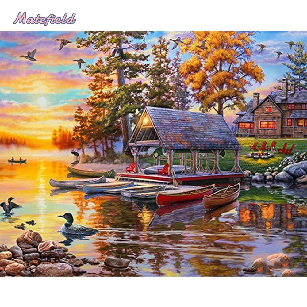 Bộ Tranh Thêu Chữ Thập Diy Hình Phong Cảnh Hồ 11ct Toàn Bộ Trang Trí Tường