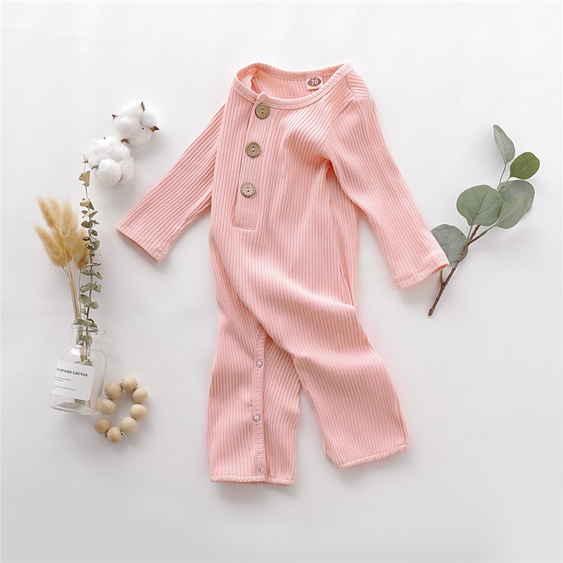 Mikrdoo Jumpsuit tay dài chất Cotton màu trơn cho trẻ sơ sinh