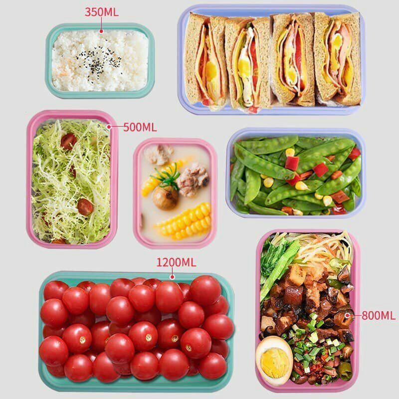 Set 4 hộp silicon thực phẩm gấp gọn hãng sale chuẩn FDA