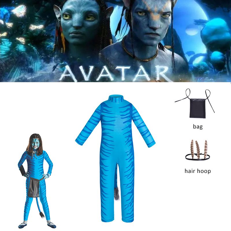 Avatar Cosplay Kids Costume Halloween Blue Jumpsuit Set Fancy Dress Party Unisex gift