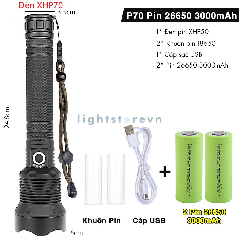 Đèn Pin XHP70 LED siêu sáng pin 26650 dung lượng lớn chuyên dụng cho các hoạt động ngoài trời (chuẩn loại 1, pin tốt) | BigBuy360 - bigbuy360.vn