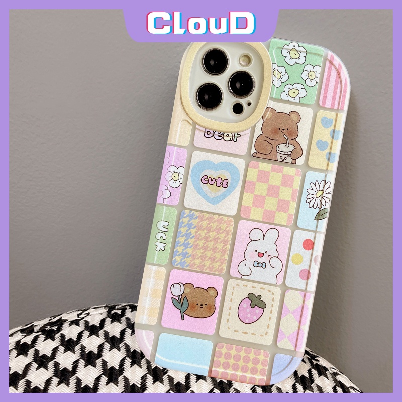 Ốp Điện Thoại TPU Kẻ Sọc Caro In Thỏ Gấu Cho iPhone 11 13 12 Pro MAX 7plus 8plus SE 2020 7 8 6 6s Plus XR X XS MAX