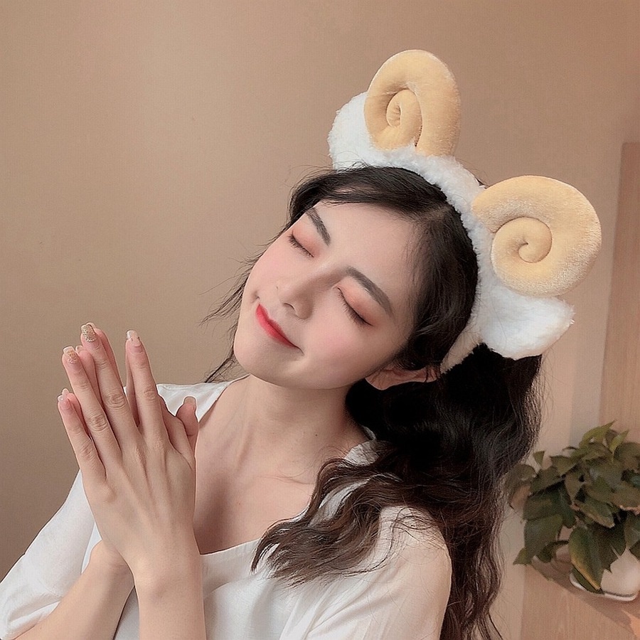 Băng đô bằng lông mềm hình sừng dê hoạt hình dễ thương phong cách Hàn Quốc vui nhộn dành cho nữ