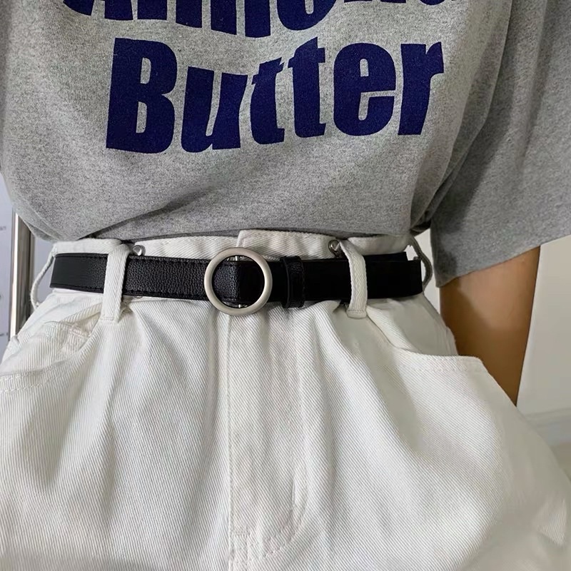 Thắt lưng nam nữ mặt chữ nhật, tròn BROO dây nịt lưng unisex bản nhỏ 2.3cm không lỗ bấm tiện lợi